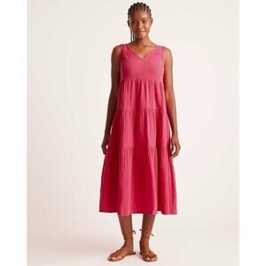 Quince 100% Organic Cotton Gauze Tiered Maxi Dress Hot Pink Sleeveless Size XS